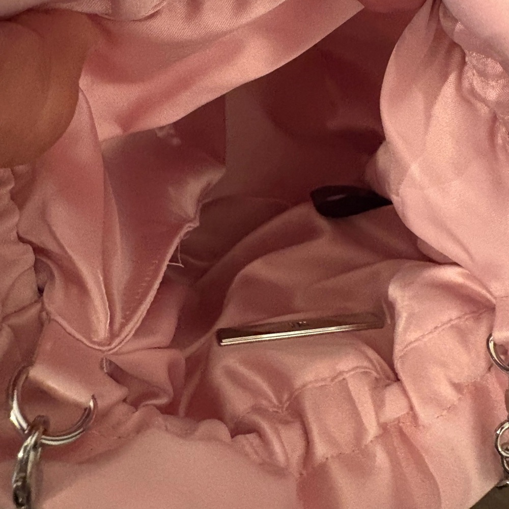 INC International Concepts Pink Satin Mini Bucket Bag with Silver Rhinestones - Picture 6 of 8